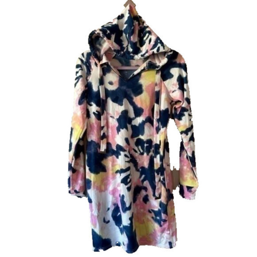 🔴NWOT size small Sleeve, Pullover, V'Neck Dress, Drawsting Hoodie. Tie-Dye.